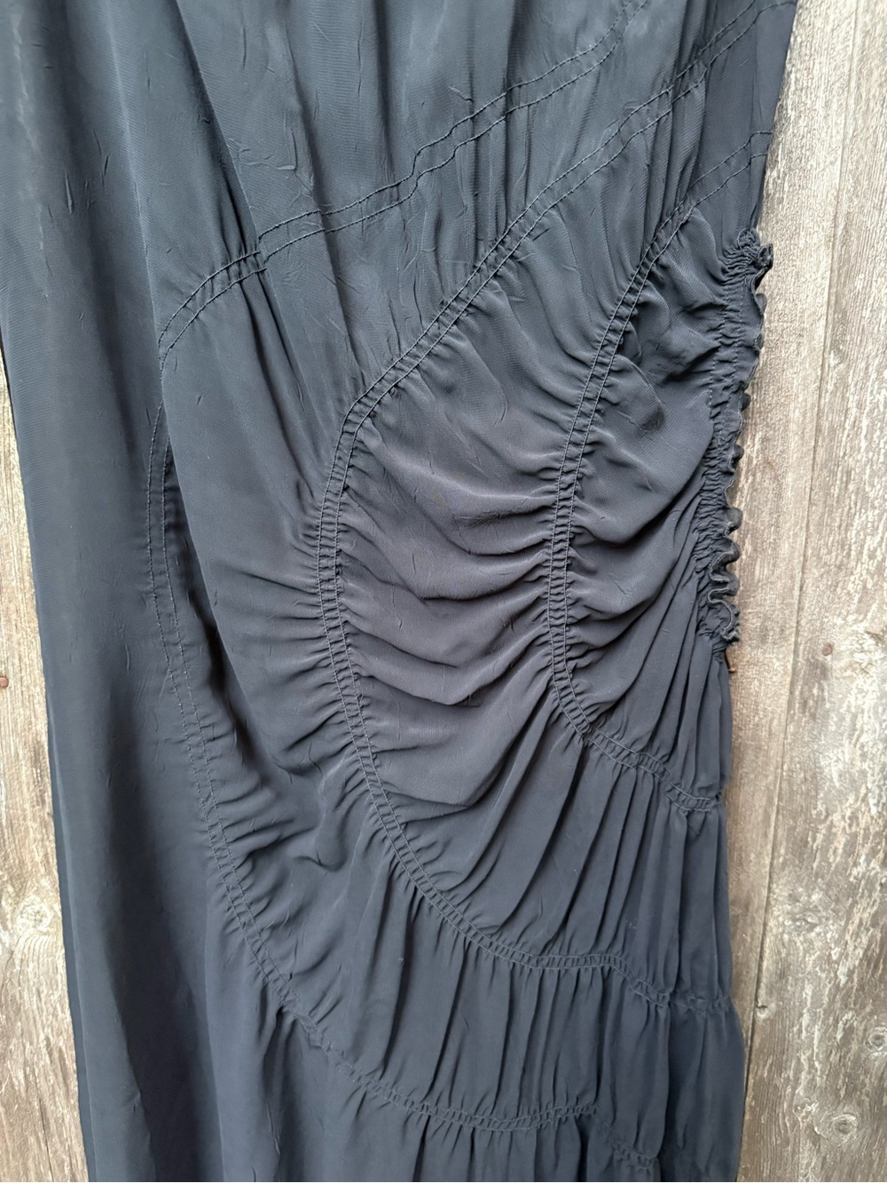 Archival 90’s Jean Paul Gaultier Femme Black Ruched Radial Gathered Midi Dress - Picture 9 of 12